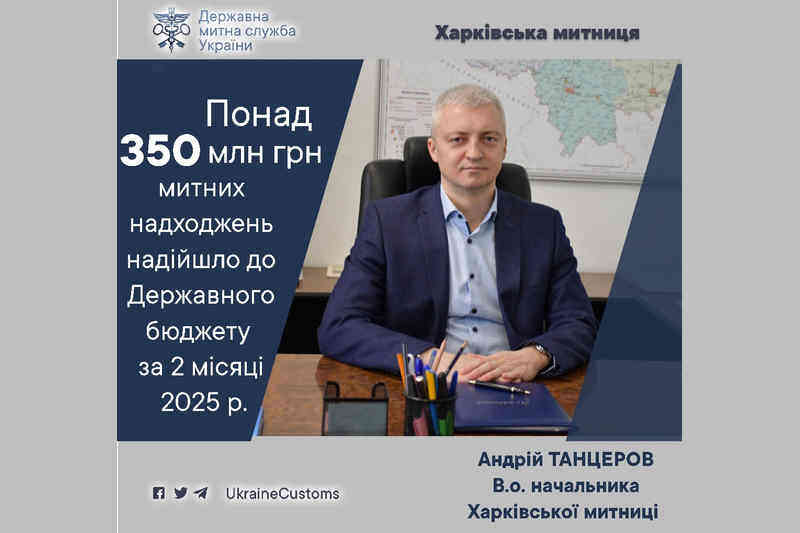 Понад 350 млн грн митних надходжень до держбюджету за 2 місяці 2025 року