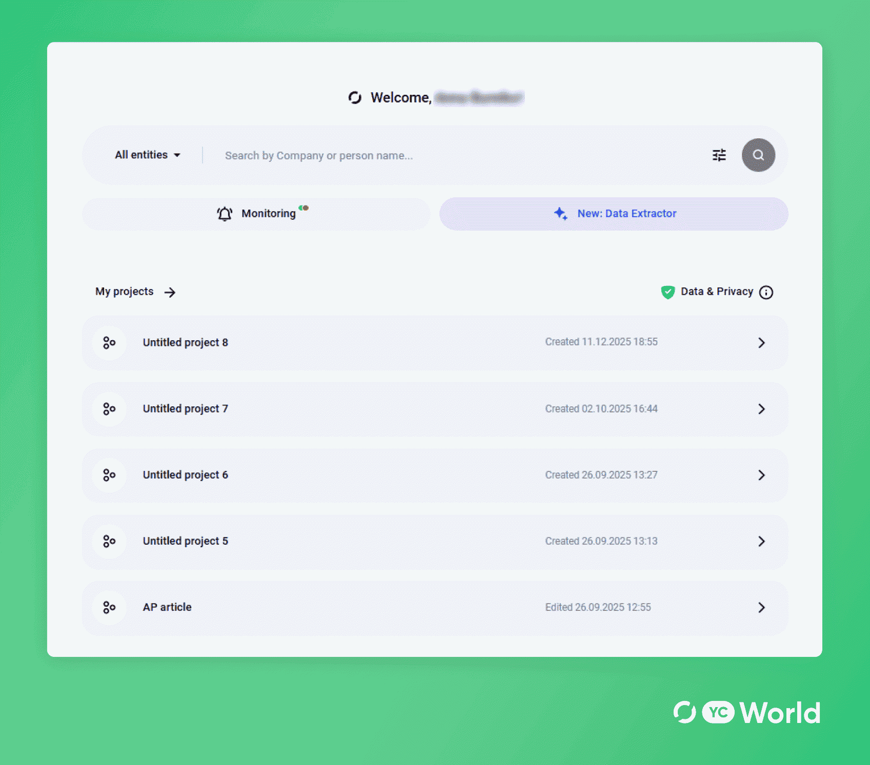 Скрін з системи YC World
