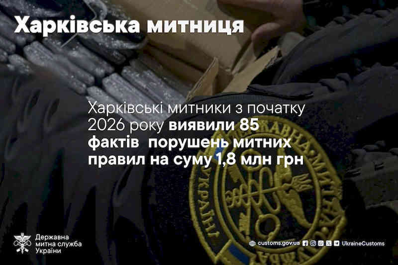 Харківські митники з початку 2026 року виявили 85 фактів порушення митних правил на суму 1,8 млн грн