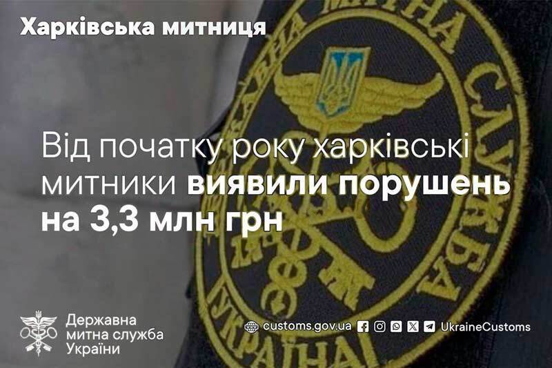 Від початку року харківські митники виявили порушень на 3,3 млн грн