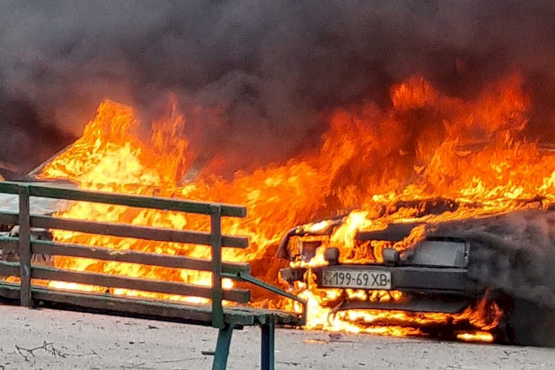 Пожар от вражеского обстрела